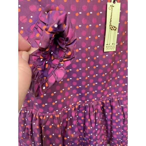 Sophie Catalou Girls Dress‎ 7 8 Purple Polka Dot Pink Cotton Button Back NWT - Picture 3 of 13